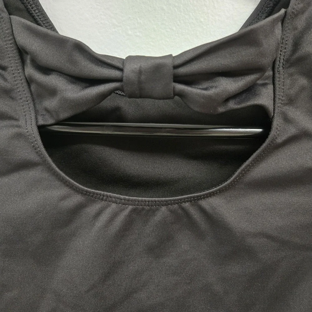 Justice Leo & Crop Top Sports Bra Lot Dance Gymnastics Cap Sleeve Bow Back Black